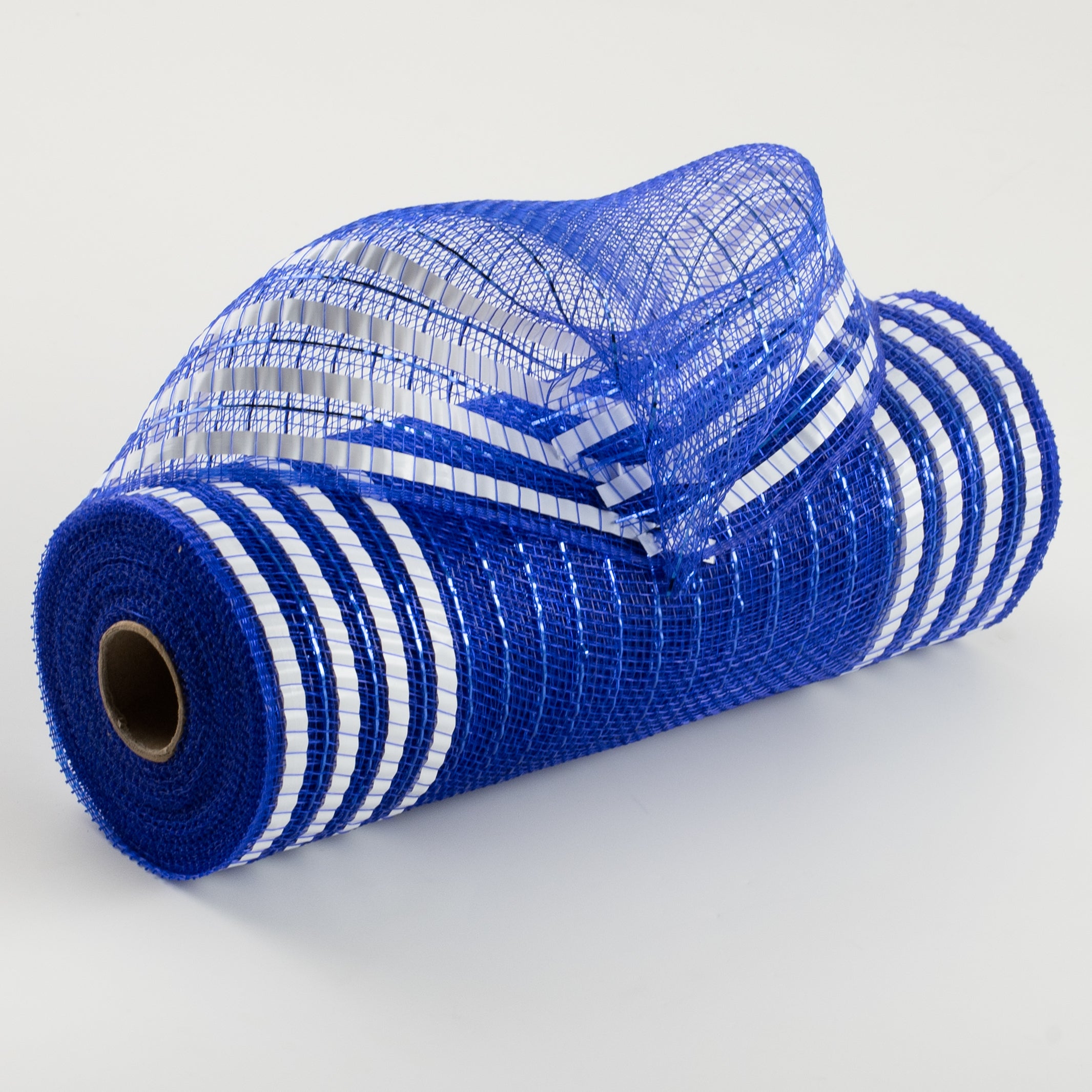 10" Matte XL Wide Foil Border Mesh: Royal Blue & White
