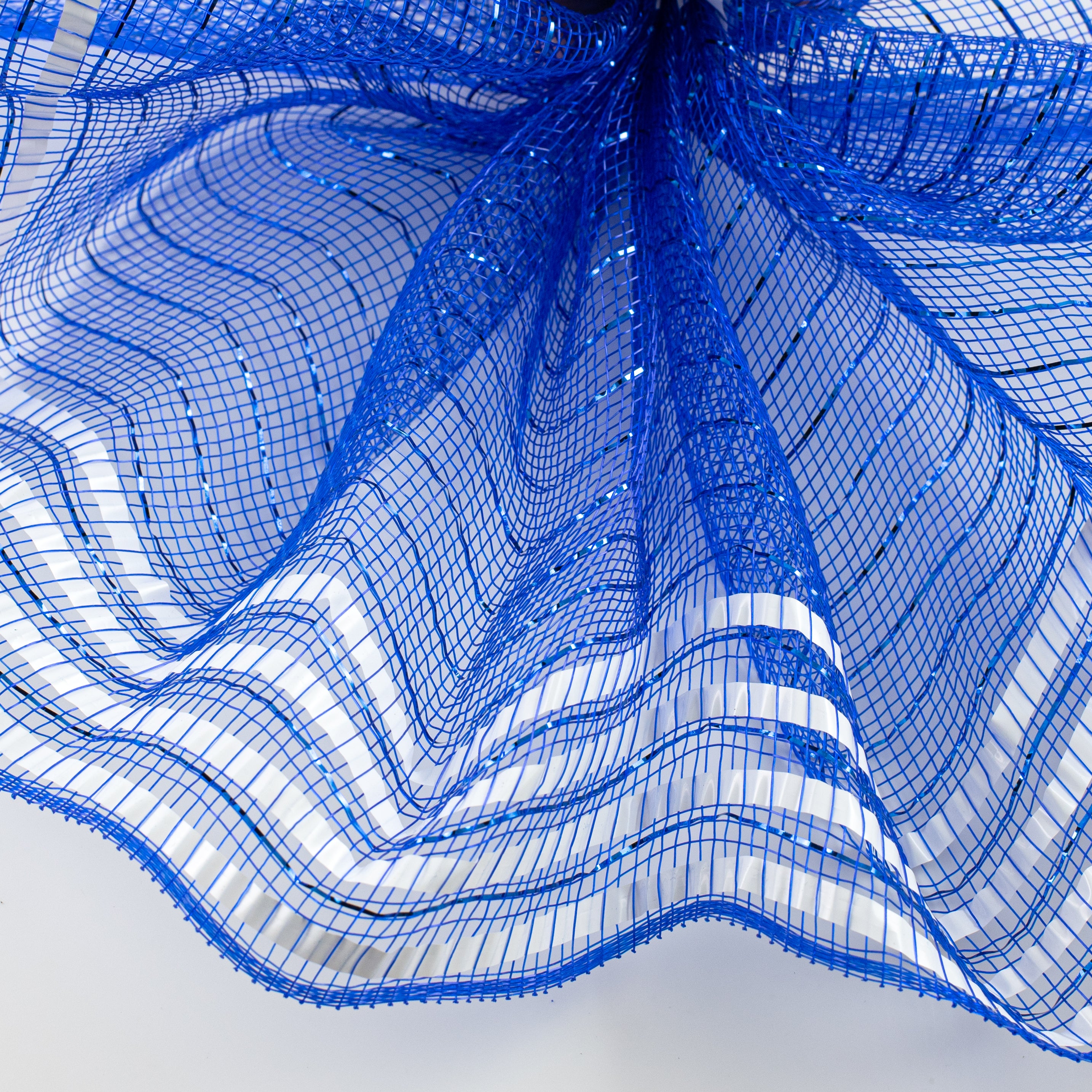 10" Matte XL Wide Foil Border Mesh: Royal Blue & White