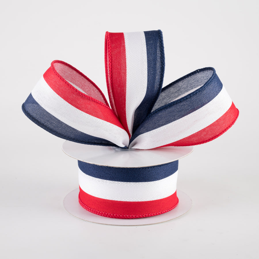 1.5" Vertical Stripe Ribbon: Red, White & Blue (10 Yards)