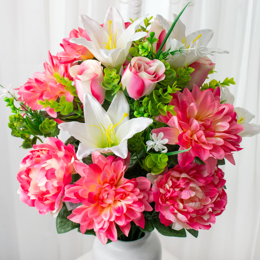 24" Peony, Dahlia, Lily, Rose Bush: Pink & Cream
