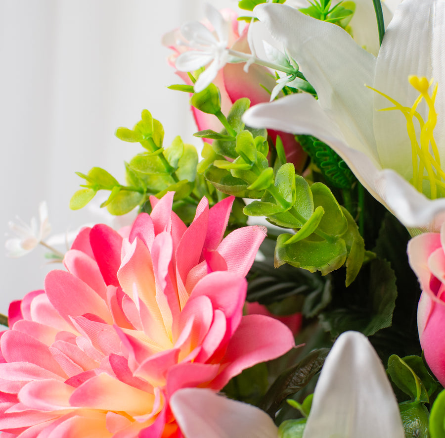 24" Peony, Dahlia, Lily, Rose Bush: Pink & Cream