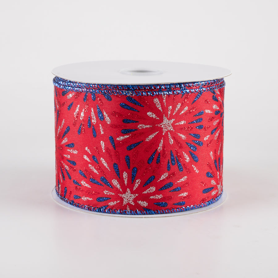 2.5" Glitter Fireworks Ribbon: Red (10 Yards)
