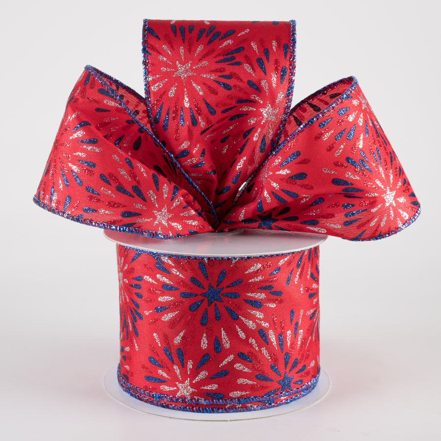 2.5" Glitter Fireworks Ribbon: Red (10 Yards)
