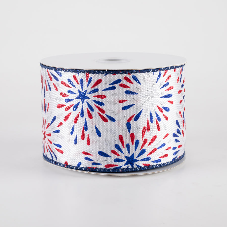 2.5" Glitter Fireworks Ribbon: White (10 Yards)