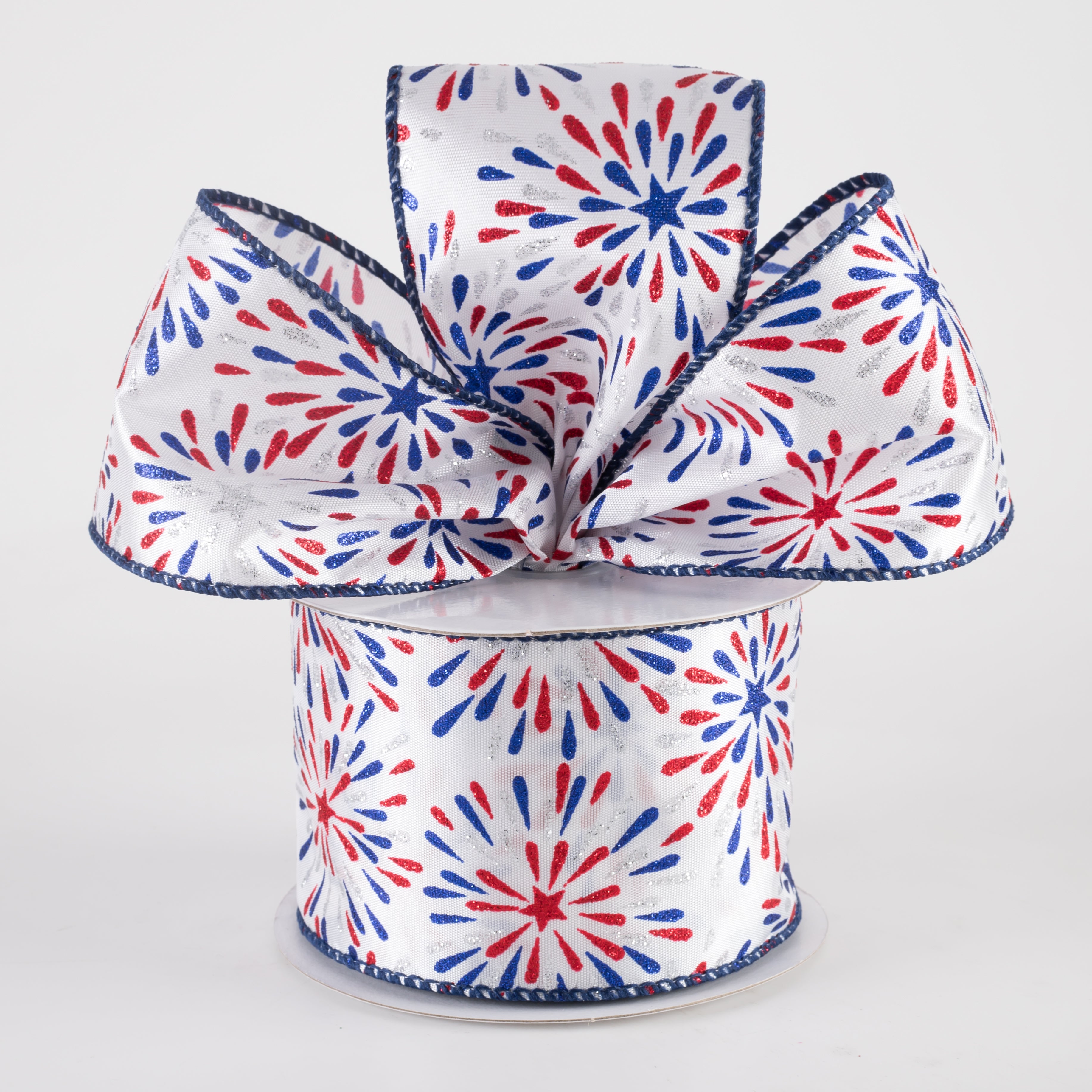 2.5" Glitter Fireworks Ribbon: White (10 Yards)