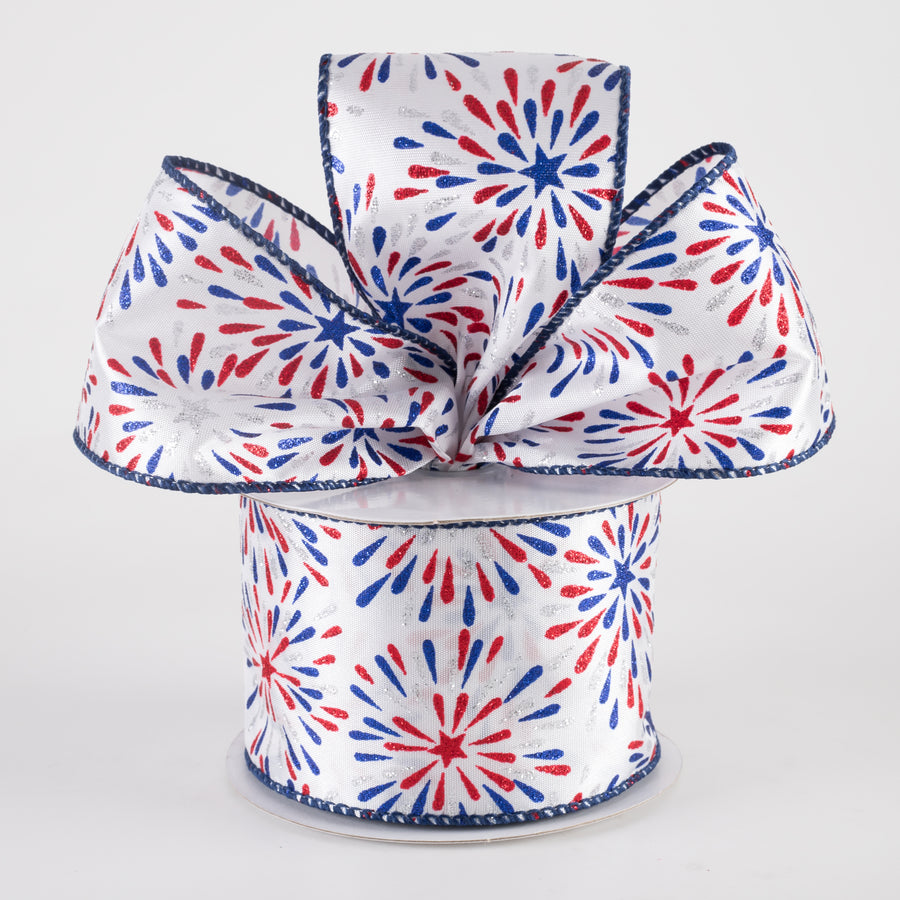 2.5" Glitter Fireworks Ribbon: White (10 Yards)