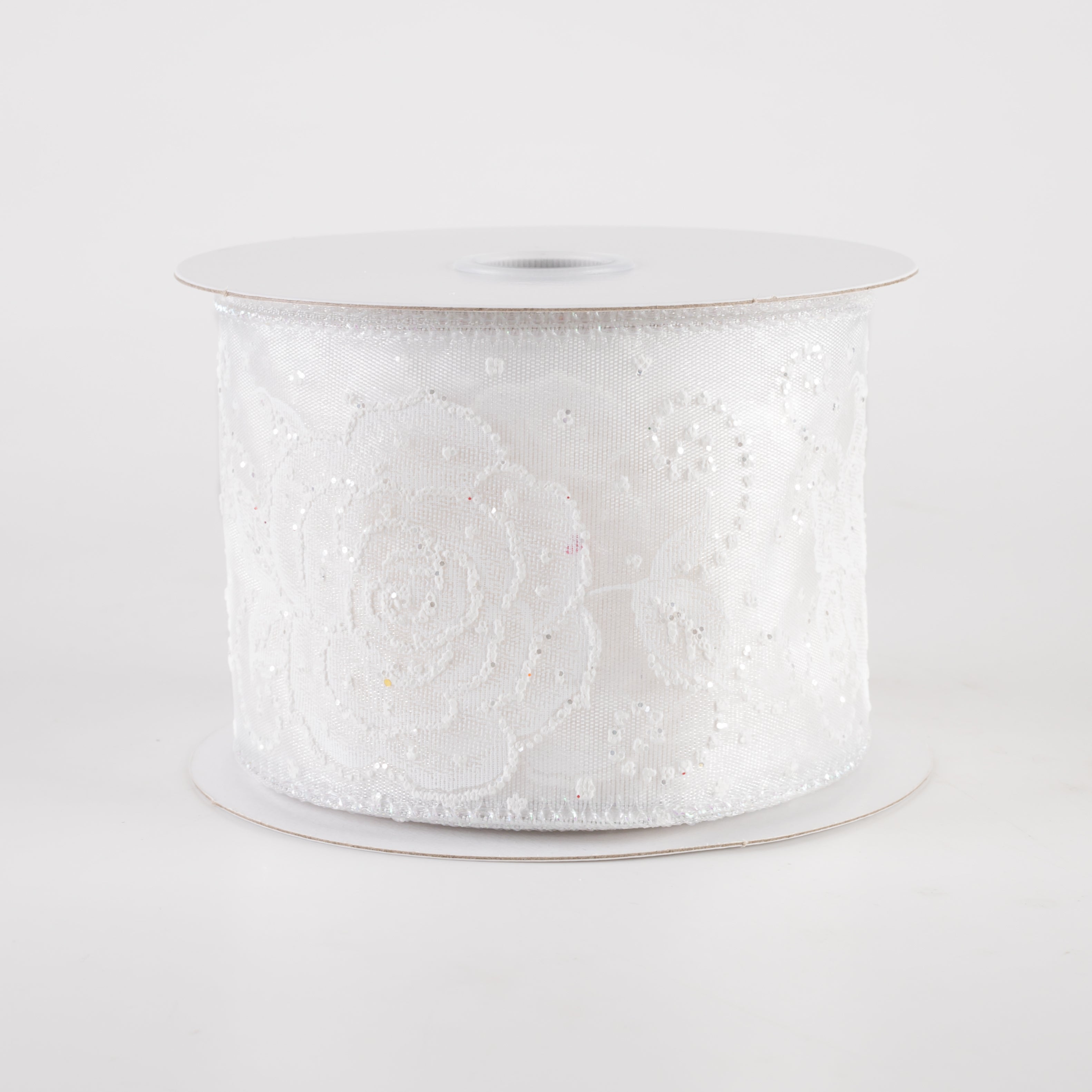 2.5" Sheer Rose Pearl Dots Ribbon: White (10 Yards)
