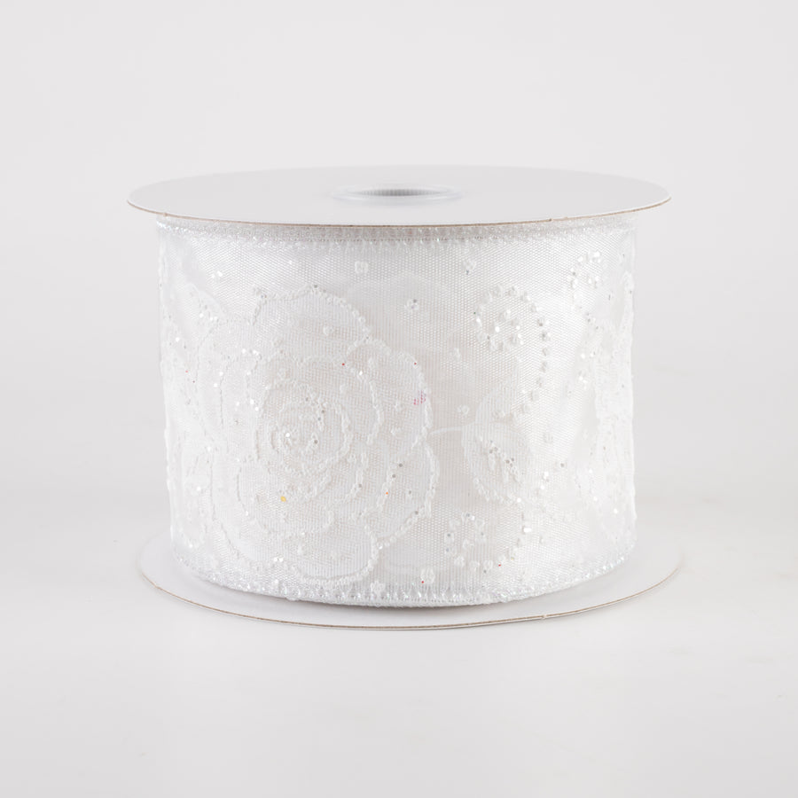 2.5" Sheer Rose Pearl Dots Ribbon: White (10 Yards)