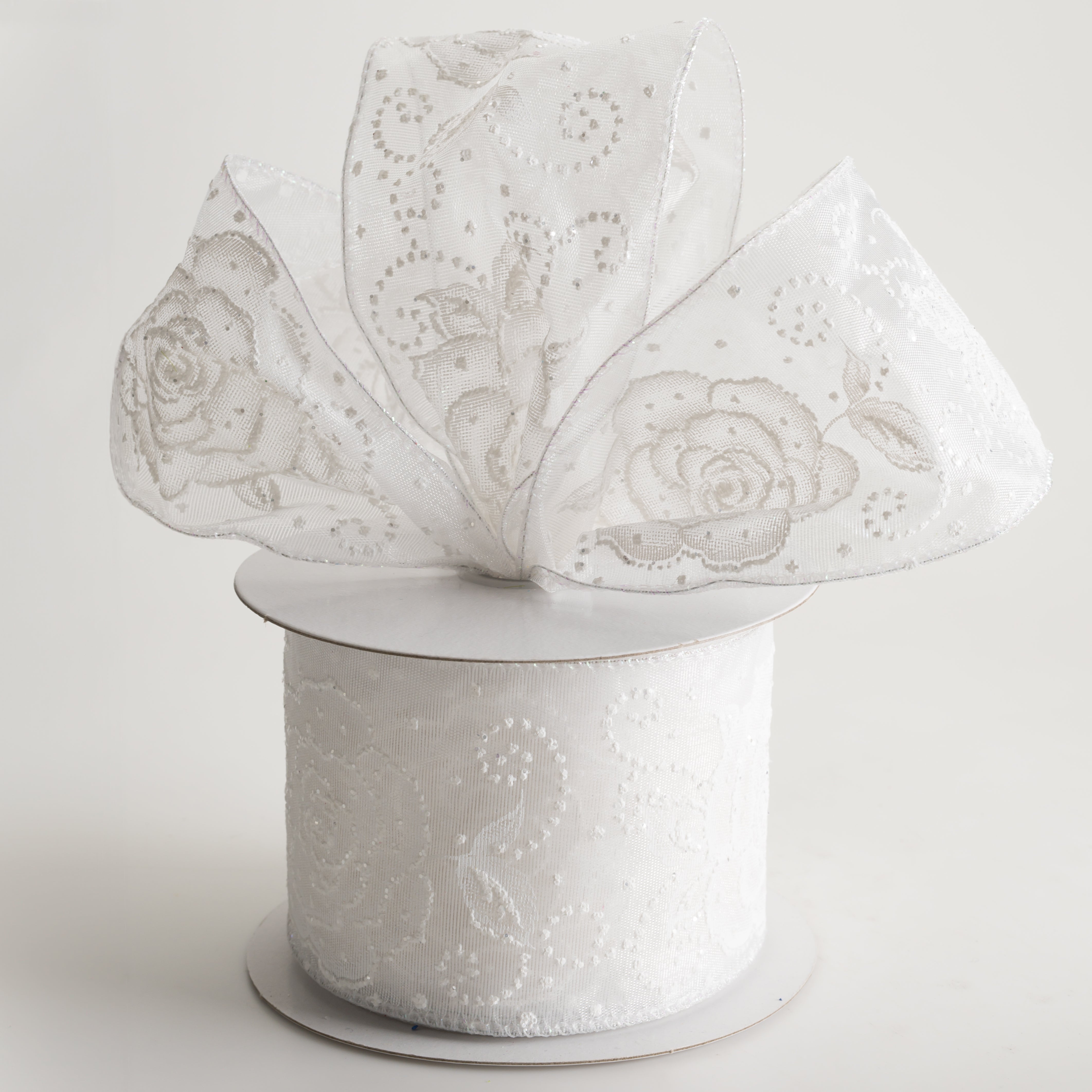 2.5" Sheer Rose Pearl Dots Ribbon: White (10 Yards)