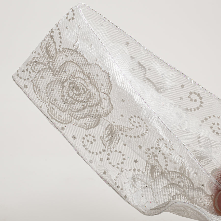 2.5" Sheer Rose Pearl Dots Ribbon: White (10 Yards)