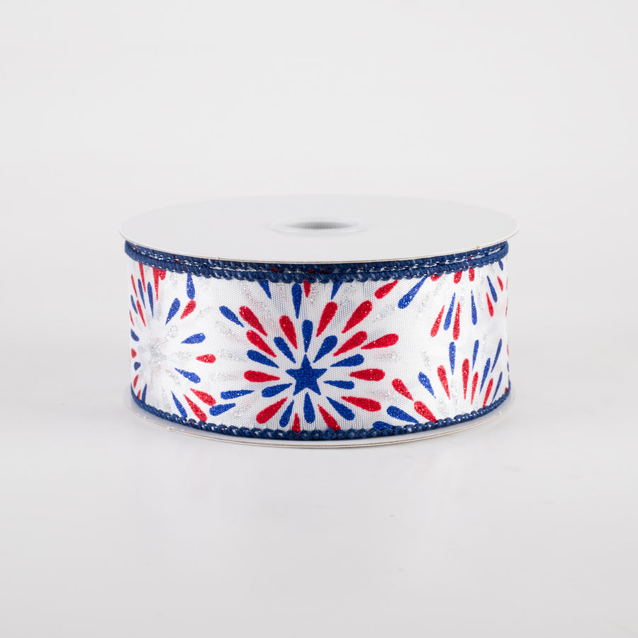 1.5" Glitter Fireworks Ribbon: White (10 Yards)