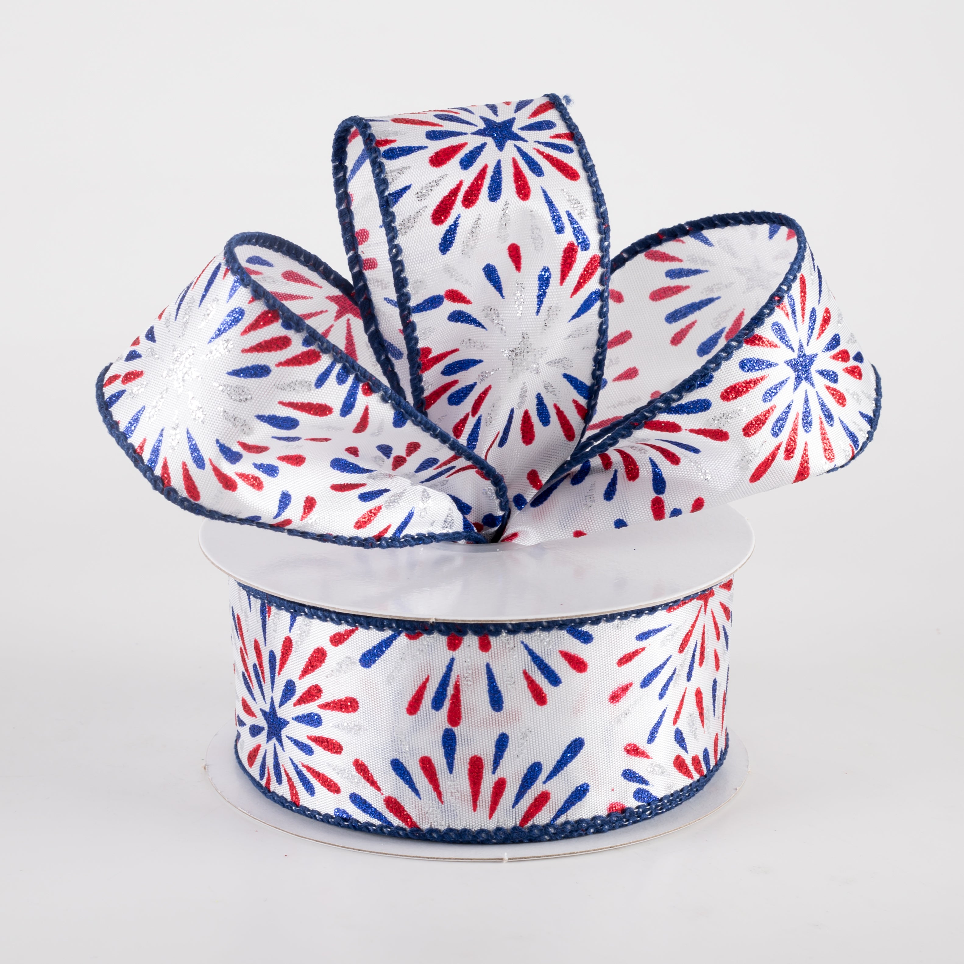 1.5" Glitter Fireworks Ribbon: White (10 Yards)
