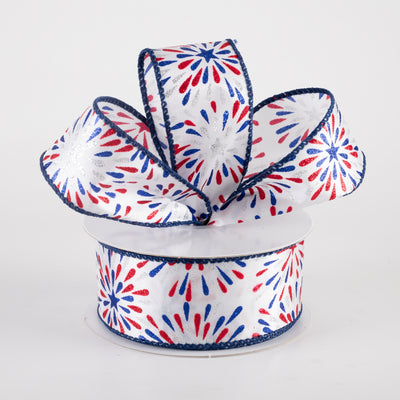 1.5" Glitter Fireworks Ribbon: White (10 Yards)