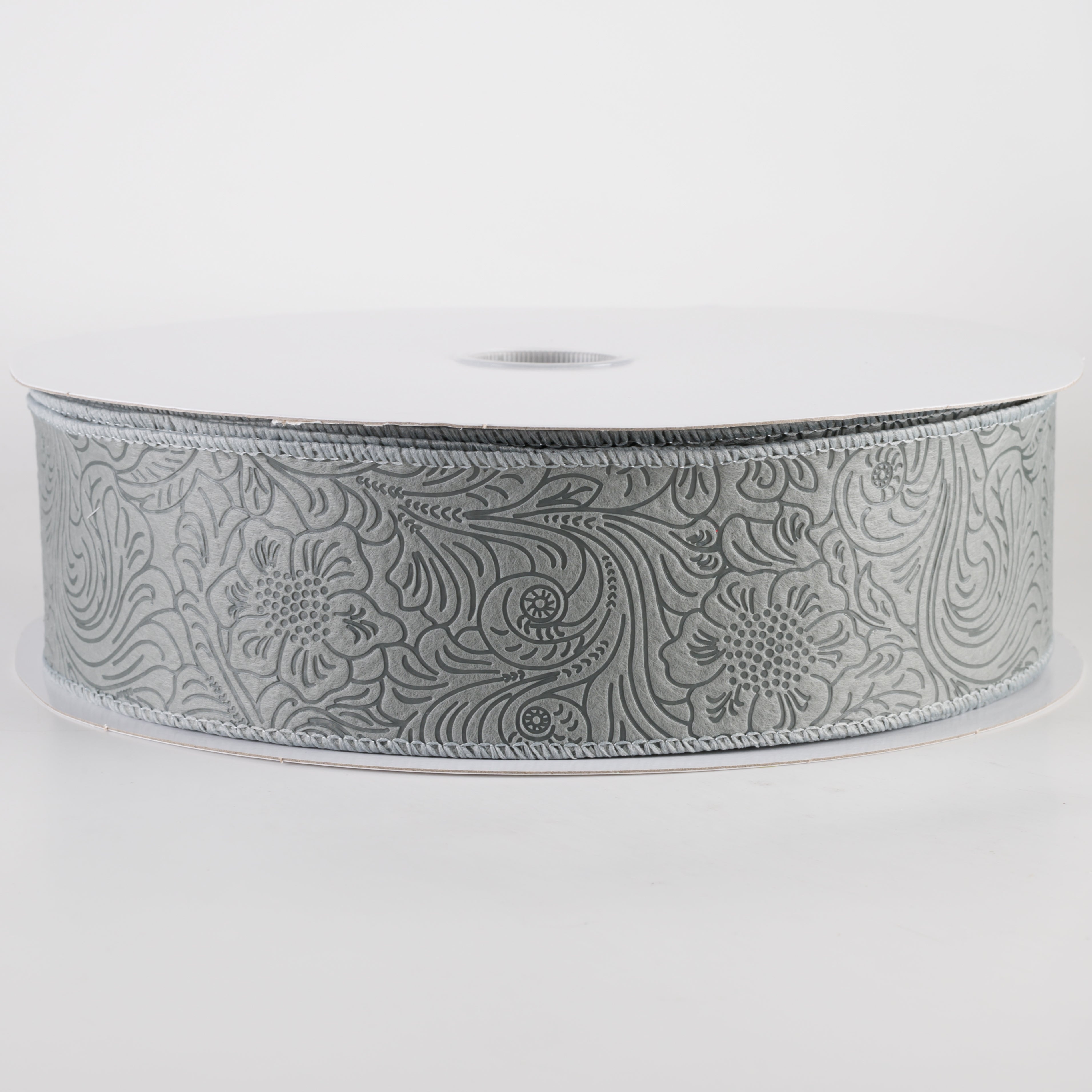 2.5" Embossed Flower Breeze Ribbon: Grey (50 Yards)