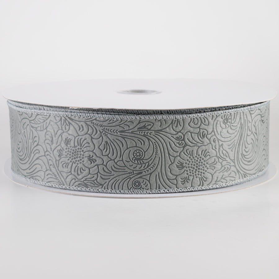2.5" Embossed Flower Breeze Ribbon: Grey (50 Yards)