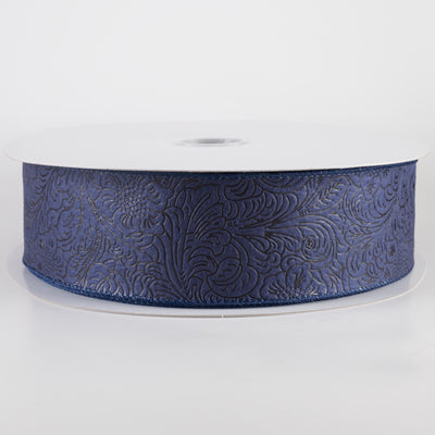 2.5" Embossed Flower Breeze Ribbon: Navy Blue (50 Yards)