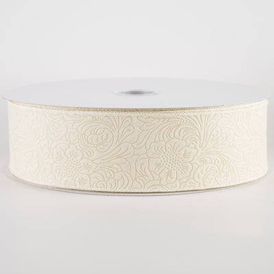 2.5" Embossed Flower Breeze Ribbon: Ivory (50 Yards)