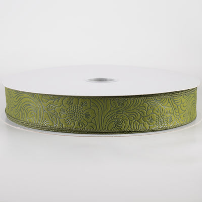 1.5" Embossed Flower Breeze Ribbon: Moss Green (50 Yards)