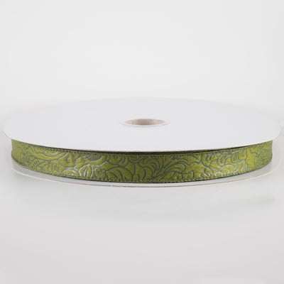 7/8" Embossed Flower Breeze Ribbon: Moss Green (50 Yards)