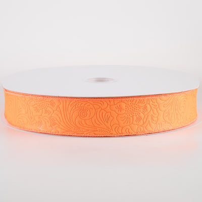 1.5" Embossed Flower Breeze Ribbon: Orange (50 Yards)
