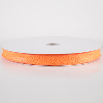 7/8" Embossed Flower Breeze Ribbon: Orange (50 Yards)