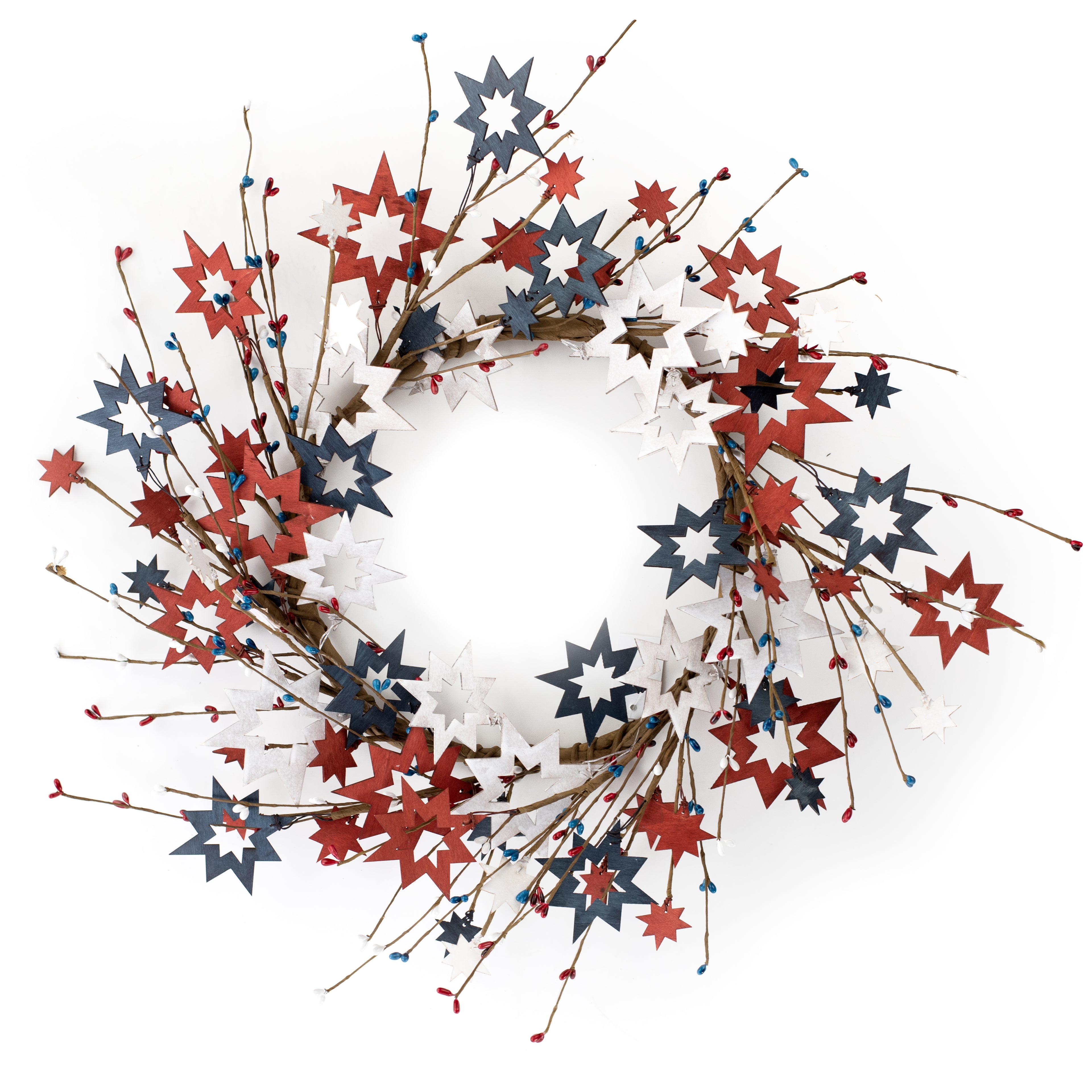 22" Fourth of July Wooden Cutout Star Wreath