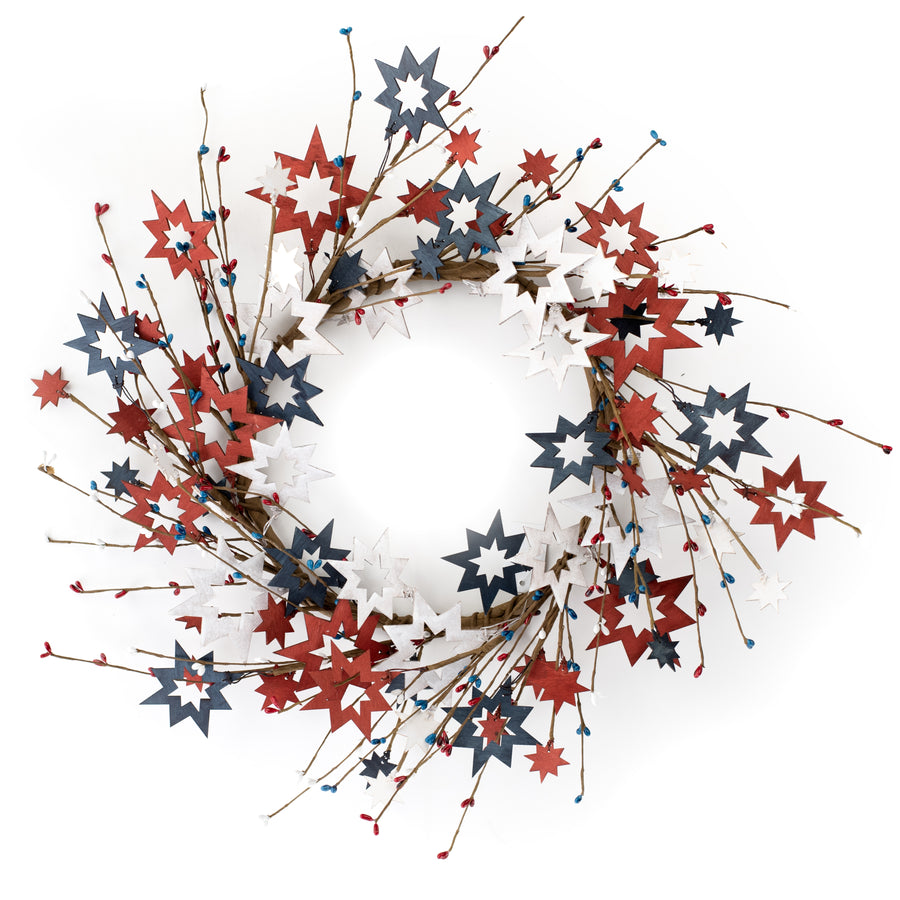 22" Fourth of July Wooden Cutout Star Wreath