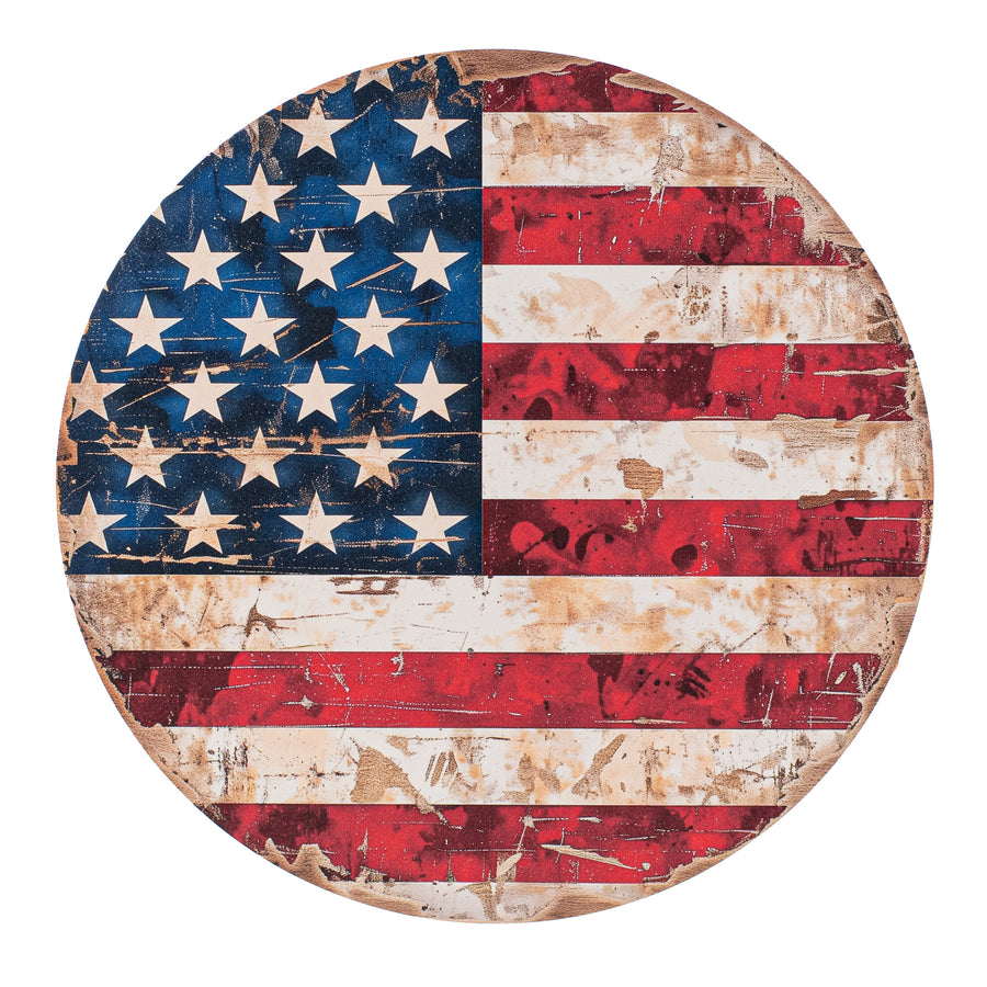 10.5" Round Waterproof Accent: Distressed American Flag
