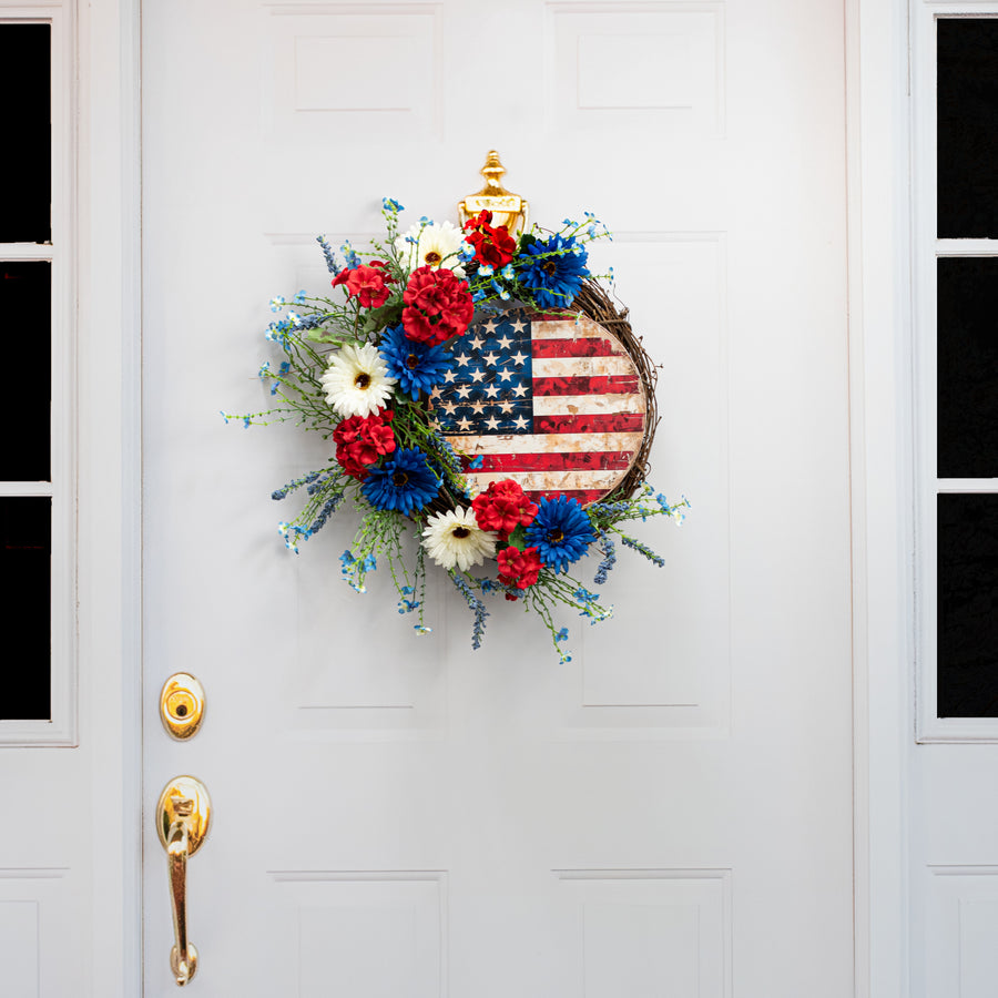 10.5" Round Waterproof Accent: Distressed American Flag