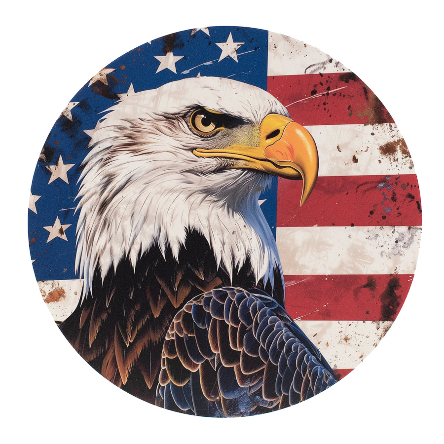 10.5" Round Waterproof Accent: American Flag Eagle