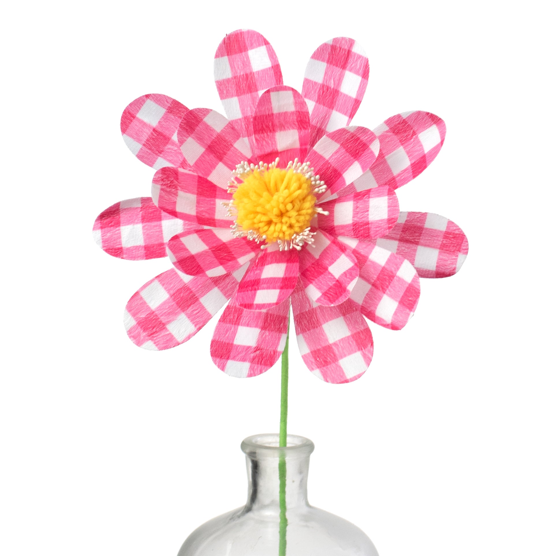 24" Gingham Sunflower Spray: Fuchsia Pink