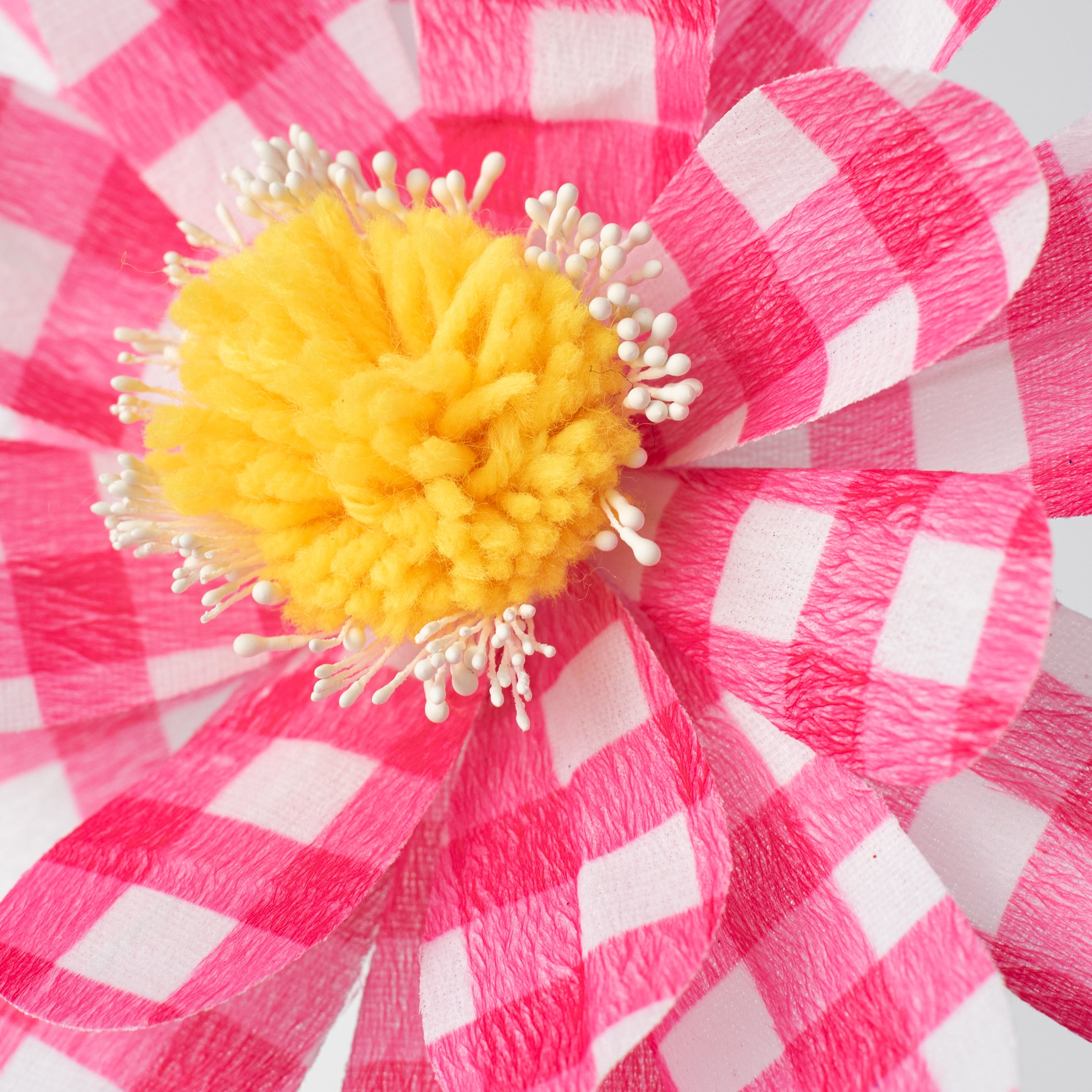 24" Gingham Sunflower Spray: Fuchsia Pink