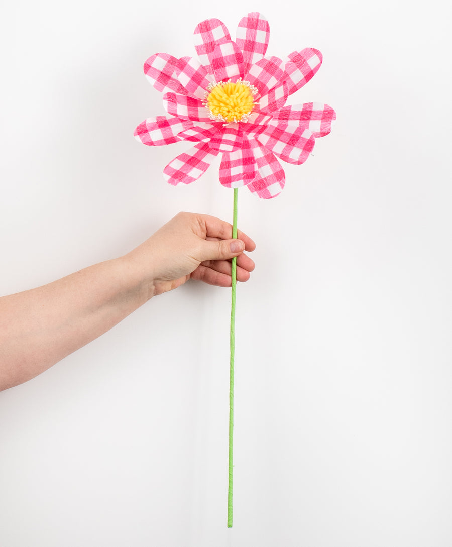 24" Gingham Sunflower Spray: Fuchsia Pink