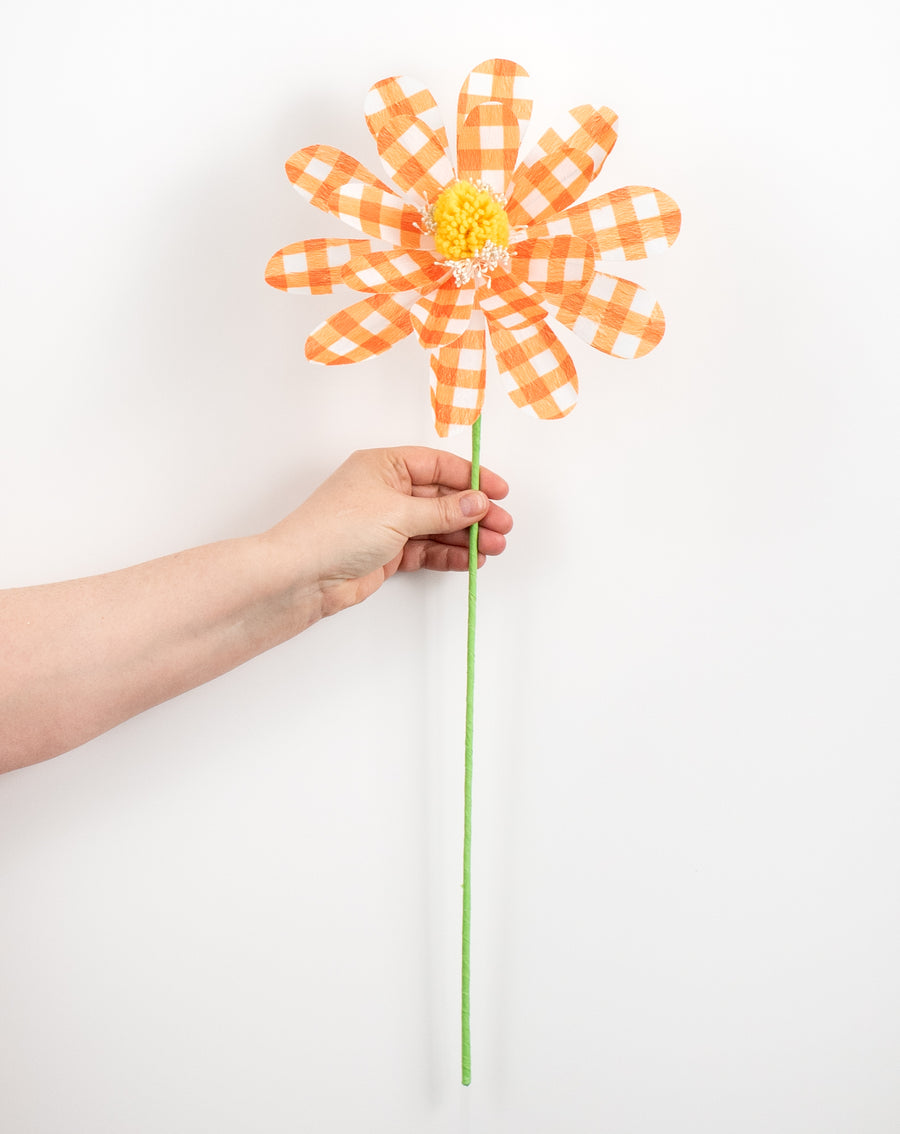 24" Gingham Sunflower Spray: Orange