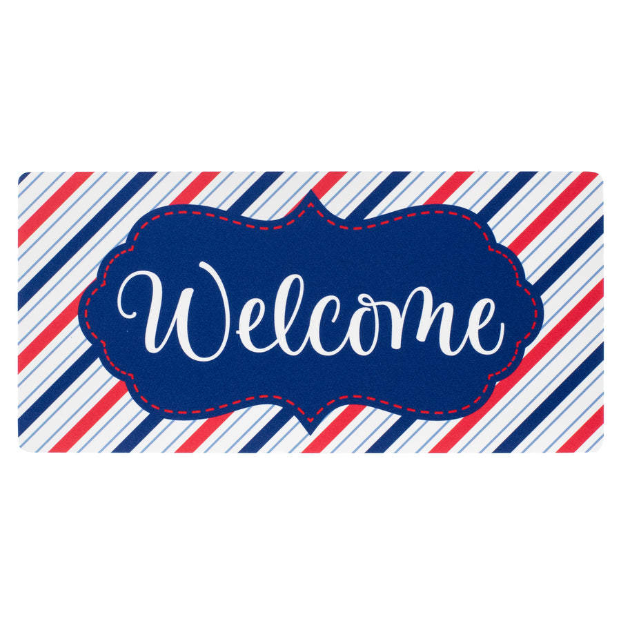 10.5" Waterproof Sign: Scalloped Welcome Light Blue Patriotic