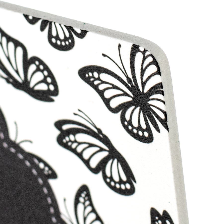 10.5" Waterproof Sign: Scalloped Welcome Monochrome Butterfly