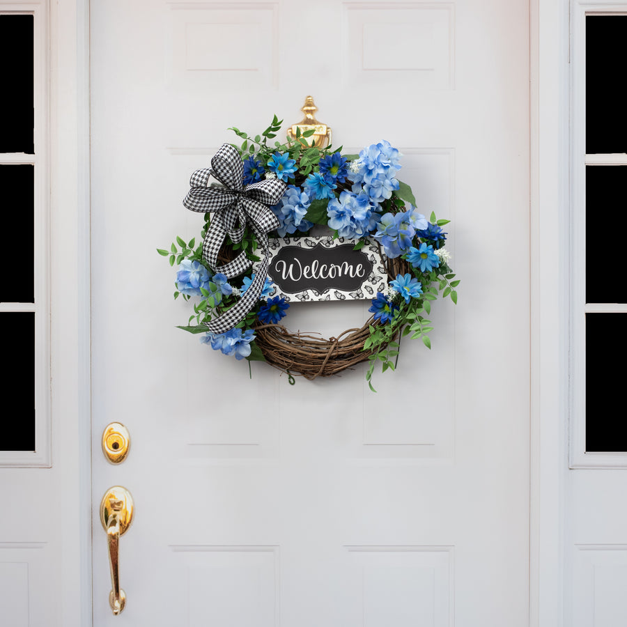 10.5" Waterproof Sign: Scalloped Welcome Monochrome Butterfly