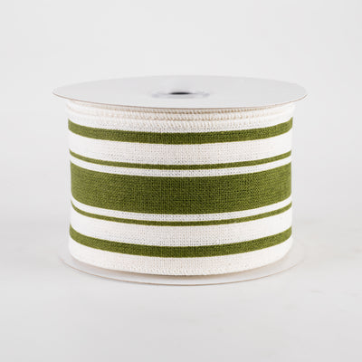 2.5" Farmhouse Stripe Ribbon: Moss Green & Ivory (10 Yards)