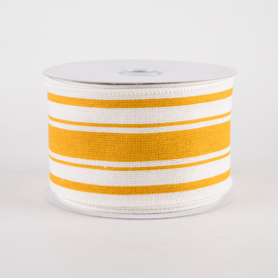 2.5" Farmhouse Stripe Ribbon: Mustard Yellow & Ivory (10 Yards)
