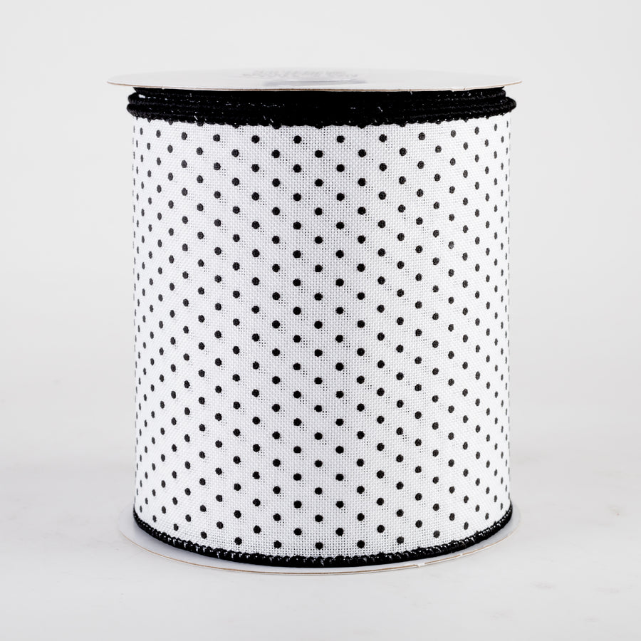 4" Swiss Dots Ribbon: White & Black (10 Yards)