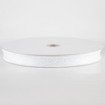 7/8" Embossed Flower Breeze Ribbon: White (50 Yards)