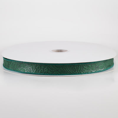 7/8" Embossed Flower Breeze Ribbon: Hunter Green (50 Yards)