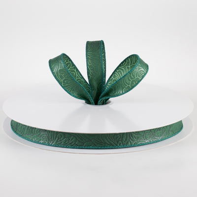 7/8" Embossed Flower Breeze Ribbon: Hunter Green (50 Yards)