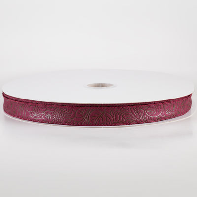 7/8" Embossed Flower Breeze Ribbon: Burgundy (50 Yards)
