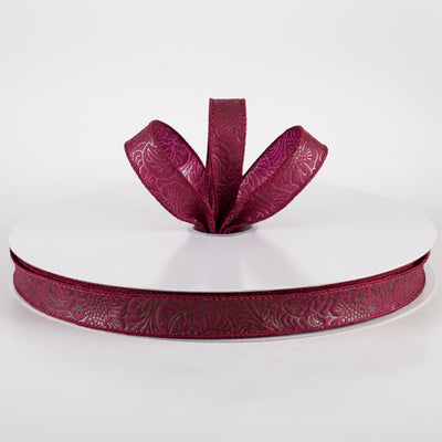 7/8" Embossed Flower Breeze Ribbon: Burgundy (50 Yards)