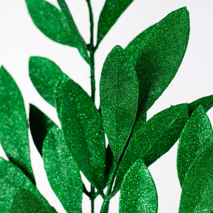 23" Bay Leaf Glitter Spray: Laser Emerald Green