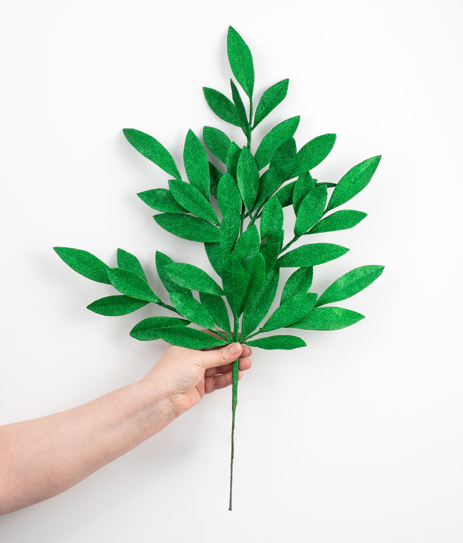 23" Bay Leaf Glitter Spray: Laser Emerald Green