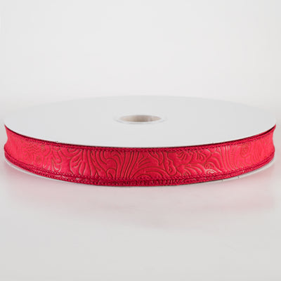 7/8" Embossed Flower Breeze Ribbon: Red (50 Yards)