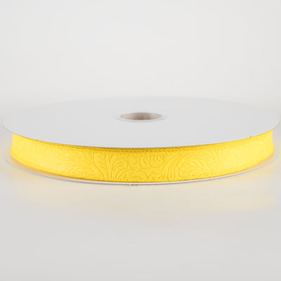7/8" Embossed Flower Breeze Ribbon: Daffodil Yellow (50 Yards)