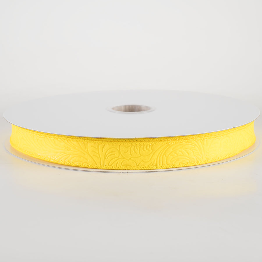7/8" Embossed Flower Breeze Ribbon: Daffodil Yellow (50 Yards)